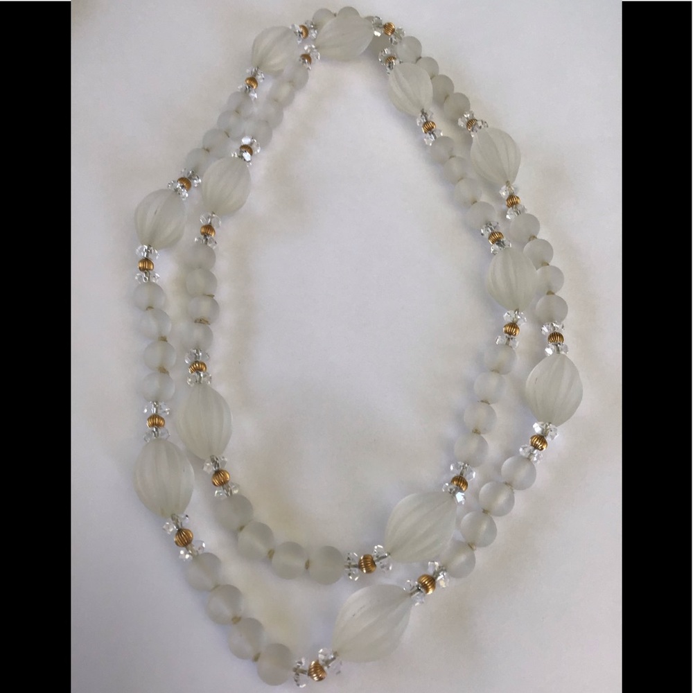 Vintage 14K Gold Carved Quartz Crystal Necklace